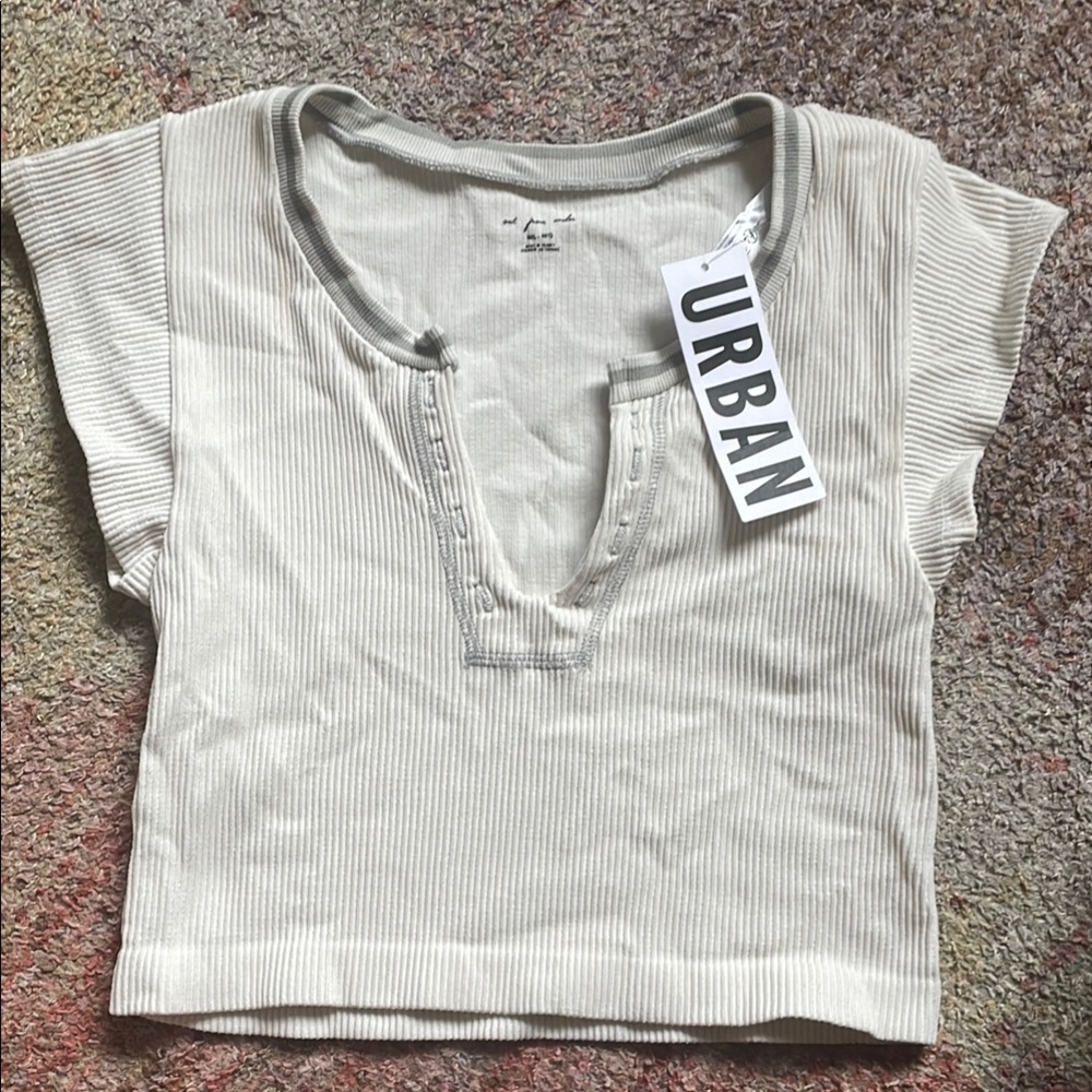 Urban Outfitters Women's Cream Ribbed Top